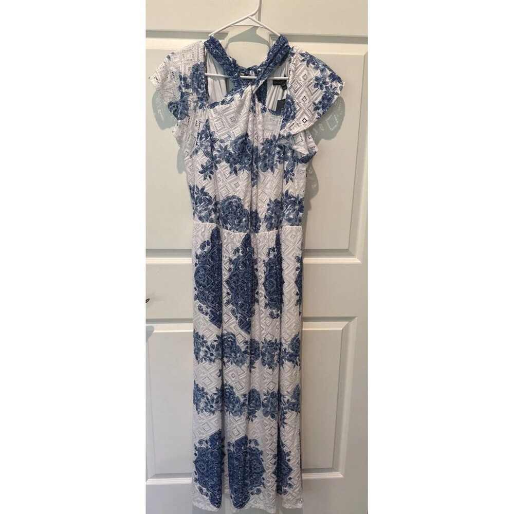 Lane Bryant Women’s Blue White Lace Halter Maxi Lined Dress Size 14/16 New